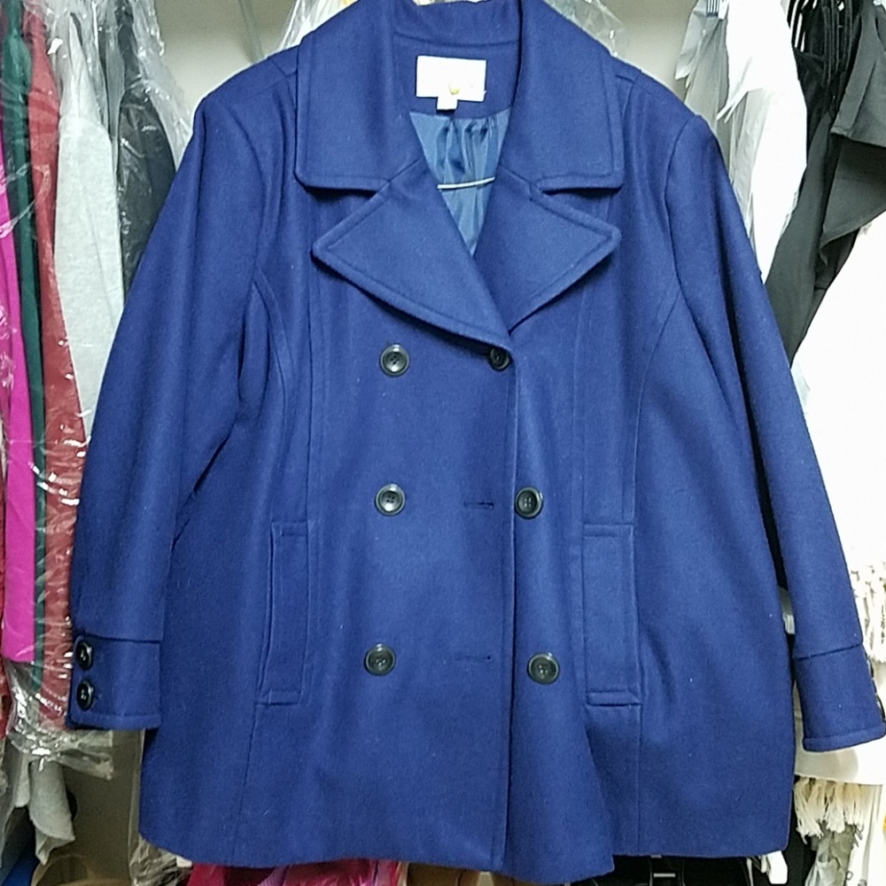 Wool Winter Short Coat Deep Royal Blue Plus Size